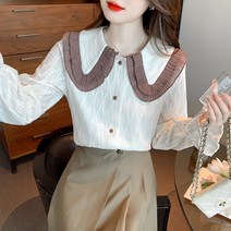 가을 궁중풍 빈티지 빅 터틀넥 셔츠 여 디자인 소몰 긴팔 셔츠 상의
