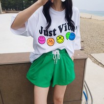 상상그이상 여성용 국내제작 새콤 패치 반바지 사이즈좋은 편안한 데일리팬츠 곱창밴딩 컬러풀한 트레이닝 반바지 포켓 쇼츠 바캉스룩