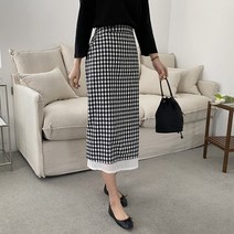 봄 40-50대 미시 여성 면 마 린넨 밑단 옆트임 빅사이즈 밴딩 H라인 체크 롱 스커트 치마