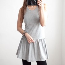 여성 쟁이 프릴 민소매티 레이어드 이너 여름 면 무지 흰색 롱 나시 티