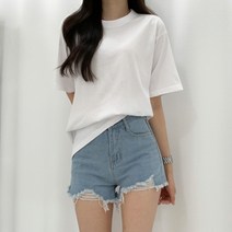 티데일리 여성용 컬러 코튼 데일리 라운드 오버핏 반팔 티셔츠