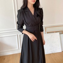 예복원피스 아나운서 세련된 한국 스타일 하이 센스 라펠 무릎 길이 롱 정장 드레스 여성용 허리 포옹 슬