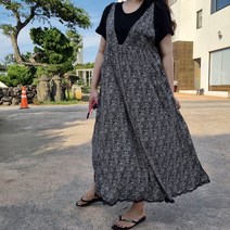 레오 호피 브이 레이스 조끼 나시 뷔스티에 레이어드 롱 원피스