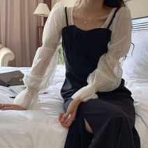 23SS 여성용 스퀘어넥 퍼프 프릴 나시 롱 원피스