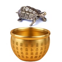 K로터스 건강운 재물운 황동 항아리 거북이 현관 풍수소품, 골드