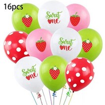 파티 소품 생일 머리띠 풍선 용품 딸기 테마 여름 달콤한 파티 아기 생일 라텍스 풍선 세트 장식 소품 16, 01 16pcs_01 12 인치