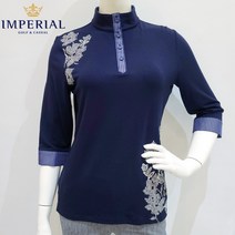 임페리얼 골프웨어 여성 봄 간절기 플라워 포인트 차이나 하이넥 카라 7부소매 티셔츠 (네이비) BCPTA1103 (임페리얼 부천 뉴코아)