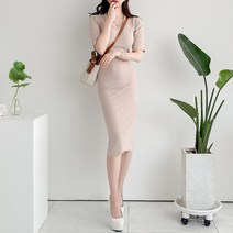 여자 라운드넥 5부 베이직 무지 핏좋은 미디 원피스