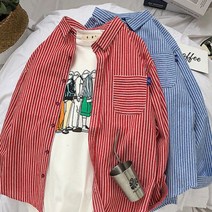 가바바 남성 긴팔 셔츠 가로세로 스트라이프 포인트 쨍한 컬러감이 예쁜 루즈핏 긴팔 셔츠 G38420