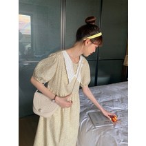 소녀풍원피스 육소단단 클래식 전원 무드 감각 플라워 허리보정 슬림핏 프렌치 하프기장 엘로우 여름 여성 2212869219