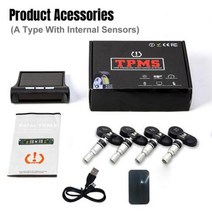 차량용 미니 전광판 휠캡 tpms 젠더 자동차 휠 프로텍터 락볼트 CODASH자동차 타이어 압력 모니터링 시스템 TPMS 센서 태양광 디지털 4 륜 차량 용 외부, Built-in Sensor