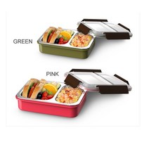 키친아트 도시락 스테인리스 칸칸 밀폐도시락 핑크 750ml 다이어트식단/병원/학교/아이들간식/이유식보관함
