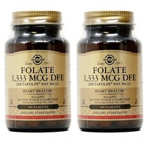 솔가(Solgar) 메타폴린 형태 Folate 엽산 800mcg 영양제 2통 200개 알약, 100정, 2병