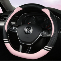 [2021신모델]미라이 귀엽고 고급스러운 차량용 핸들커버 D컷 고급가죽소재 논슬립 사이즈 370-380mm핸들 사용가능, 핑크