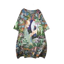 W6260#2022유럽미국국제 무역 여성복 원피스 뚱뚱한 MM반팔 추상적 사람얼굴 프린팅 A라인스커트