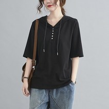 KST 051602 여성 후드 반팔 티셔츠 여름티 빅사이즈 캐주얼 얇은후드 여자티 반팔티 박스티