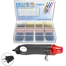 300/250Pcs 열 수축 버트 압착 단자 히터 총 방수 솔더 씰 전기 커넥터 와이어 터미널, 250pcs 및 미국 히터