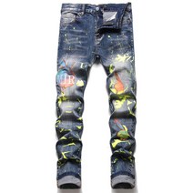 바이커진 오토바이 진 청바지 데님 품질의 펑크 긴 유행 39 스티칭 패턴 패치 천