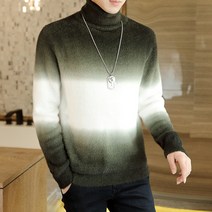 부드러운 그라데이션 배색 목폴라 니트 하늘비즈 A31 F321S005