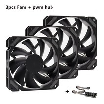 Wovibo 120mm 팬 블랙 PWM 4PIN 12V DC 케이스 CPU 쿨러 워터 냉각 컴퓨터 섀시 조용한 높은 공기 볼륨 Ven, 04 3 Fans with Hub