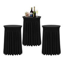 칵테일 테이블 커버 식탁보 81.3cm x 109.2cm(32 43인치) - 3팩 블랙 자연스러운 웨이브 원형 스커트 바 웨딩 파티 연회용 꼭 맞는 하이 탑 테이블577244, 단일사이즈