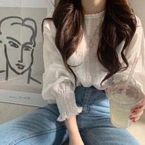 데일로엔 여성용 레이스 체인 링크 꽃 랜턴 긴팔 여성 블라우스 셔츠