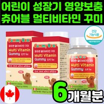 성장기 키즈 캐나다 곰 젤리 복합 멀티 종합 비타민 영양제 구미 츄어블 꾸미 씹어먹는 8살 8세 맛있는 비오틴 5세 5살 6세 6살 A D E 7세 7살 어린이 아이 아동 영유아, 2박스(6개월분)
