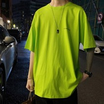 루즈핏 남성 형광 야광 반팔 여름 티셔츠 라운드넥