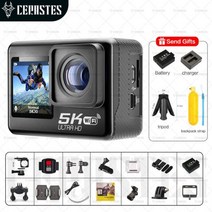 미니캠 자전거액션캠 4K 액션캠 자전거 블랙박스 CERASTES-5K 와이파이 흔들림 방지 액션 카메라 60FPS 듀얼 스크린 170 광각 30m 방수 스포츠 리모콘 포함, [04] 5K30FPS-V39 C, [01] No card, 04 4K 60FPS-V39 C_01 No card