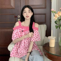 빠리맘 여성 오프숄더 블라우스 여름 캐주얼 플라워 큐트DV59