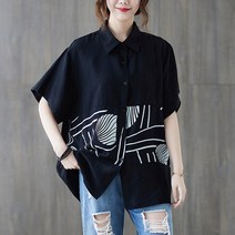 도오빠 쿠티스 여성 반팔 셔츠 남방 오버핏 루즈핏 패턴 여자셔츠 봄 여름 빅사이즈 블라우스