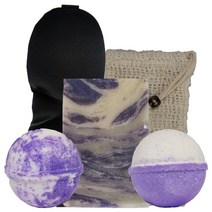 Stress Blends 라벤더 배쓰밤 및 비누염소 우유 세트 휴식 스트레스 해소 럭셔리 셀프 케어 천연 수제 목욕 바디 선물 보너스 비누 파우치 아이 마스크 포함 USA 미국