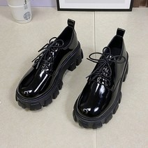 펌프스 단화 2021 봄 레이스 업 chunky 옥스포드화 로퍼 블랙 pu 가죽 플랫폼 플랫 캐주얼 더비 플러스 사이즈 35-43