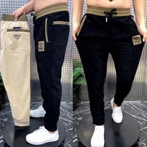 【DF】탄성 허리 스트라이프 캐주얼 바지 남성용 느슨한 모든 일치 하렘 바지 한국 스타일 유행 코듀로이 발목 묶여 스포츠 운동복