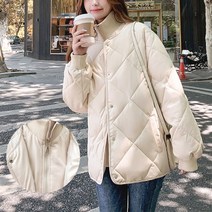 스타일아유 깔깔이 하프 다이아몬드 퀼팅 시보리 하이넥 집업 크롭 패딩 점퍼 겨울 여성 자켓 누빔 아우터