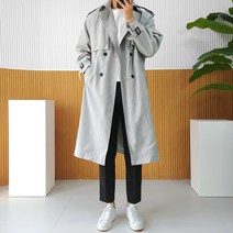 로니제이 남자 봄 가을 간절기 롱 트렌치 코트 오버핏 스웨이드 더블버튼 코트