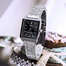 카시오 클래식 사각 스퀘어 미네랄 글라스 여성 스틸 시계 007 블랙E