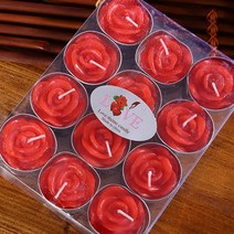로맨틱 장미 꽃 모양의 티라이트 양초 티 캔들 홈 장식 웨딩 생일 파티 축하 12 개/세트, [01] 빨간