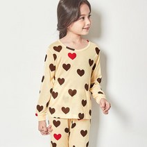 모이모이깜피 아동용 브라운하트모달단면9부 실내복 상하세트