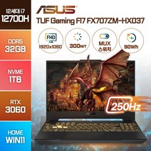 ASUS TUF Gaming F17 FX707ZM-HX037 최신 인텔 12세대 i7 RTX3060 17인치 고사양 고성능 배그 노트북, 메카 그레이, FX707ZM, 코어i7, 1TB, 32GB, WIN11 Home