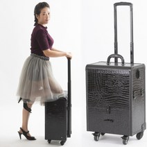 메이크업 트롤리 캐리어 박스 아티스트 멀티 래더 파우치 네일 락커 대용량 전문가, 1개, 3단 크로커 블랙(일체휠)