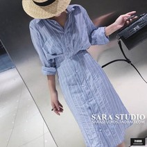 가바바 여성 셔츠원피스 날씬핏 스트라이프 카라넥 롱원피스 G53808