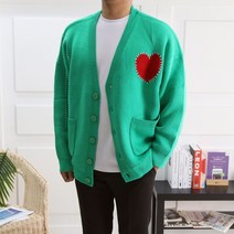 맨즈라이프 남자오버핏 하트 뜨개질 스티치 가디건