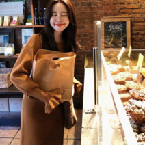 러블로어 여성용 가을 겨울 가디건 폴라 넥워머 벌룬소매 니트 원피스