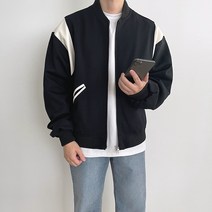 애드매이브 남자 투웨이 배색 오버핏 스타디움 바시티자켓(3color)