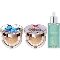 1+1+1 [쿠션15g+쿠션15g+앰플50ml] 트윙클라 60%세럼 [건성 피부 추천] 미스트 수분 촉촉 광채 앰플 주름개선 자외선차단 미백 쿠션 21호23호, 1개, 나비블루펄23호+부엉이23호(건성)+앰플
