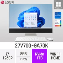LG 일체형PC 27V70Q-GA70K 윈도우11 27인치 인텔 12세대 사무용 인강용 재택근무용 일체형PC, 8GB, Win11 Home, 1TB