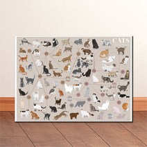 a246 고양이 종류 품종 국가별 도표 캔버스액자, 무광일반_XXL_38cm x 46cm