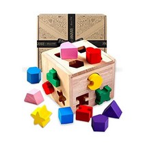 Wooden Shape Sorter Activity Cube for Toddlers | Wooden Baby Toys | Montessori Toys for 1 2 3 Year O, Shape Sorting Cube