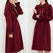 여자 원피스 카라 리본 가을 여성 하객 프릴 원피스